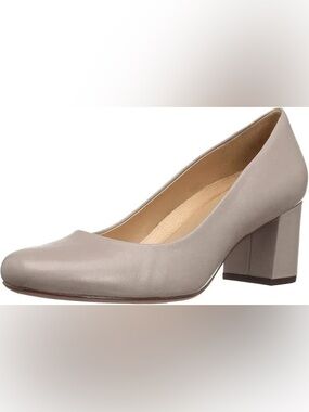 Naturalizer Neutral Taupe Mid Block Heel Pump